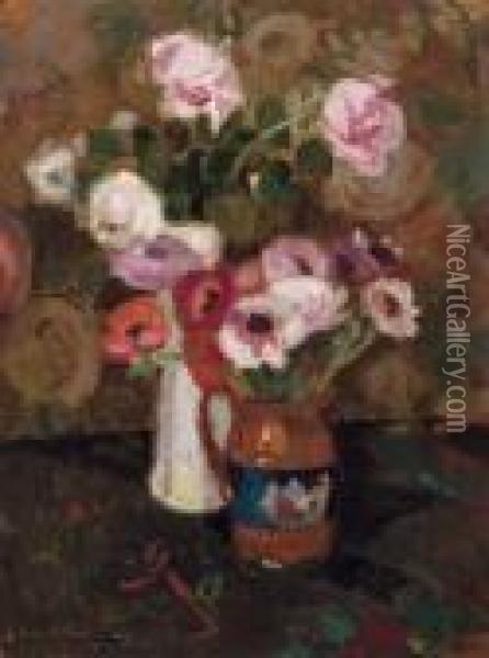 Nature Morte Aux Anemones Et Roses Oil Painting - Gustave De Smet