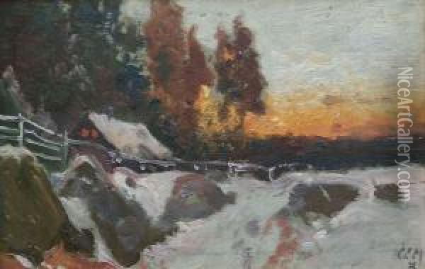 Verschneite Riesengebirgslandschaft Mit Haus Oil Painting - Carl Ernst Morgenstern