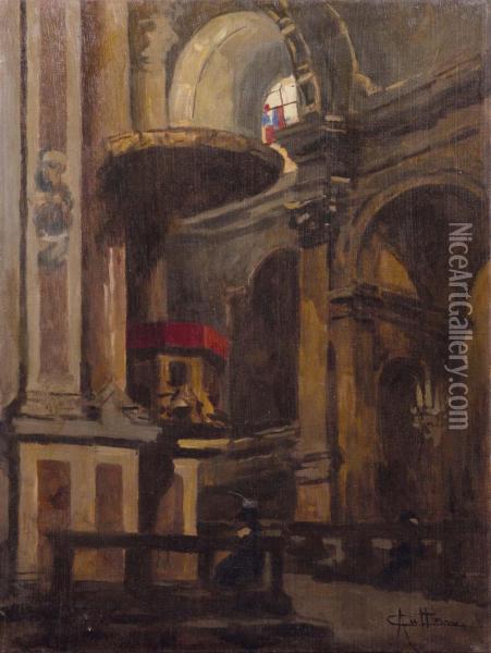 Interno Di Chiesa Lombarda Oil Painting - Achille Cattaneo