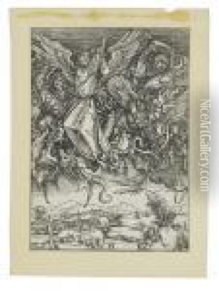 The Apocalypse - St Michael Fighting The Dragon Oil Painting - Albrecht Durer