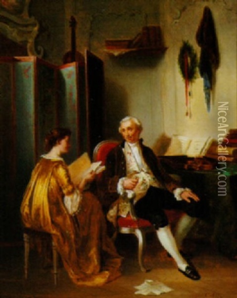A Musical Discussion Oil Painting - Theodore Ceriez