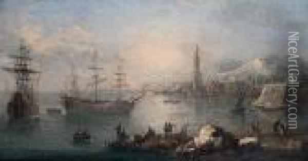 Busy Harbour Scene Oil Painting - Orazio Grevenbroeck