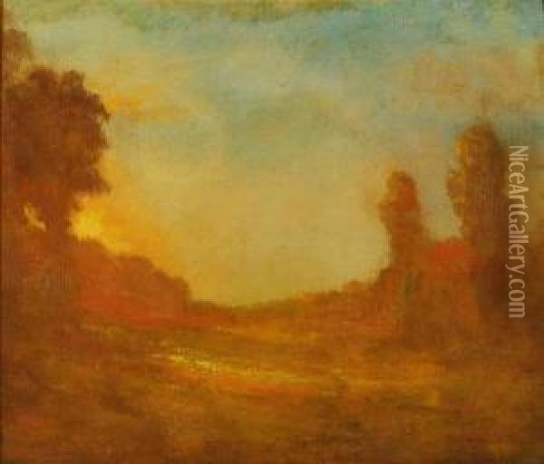 Autumn Sunset Oil Painting - Dwight William Tryon