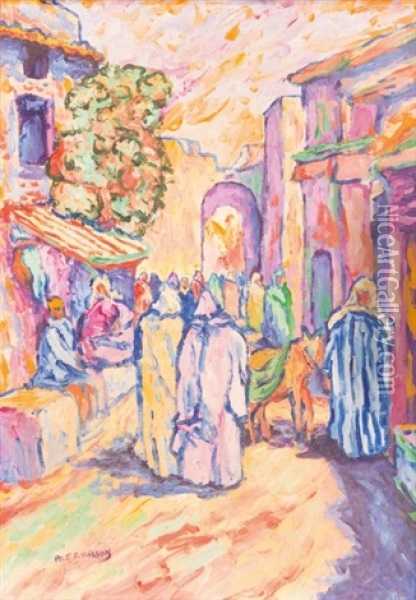 Scene De Marche A Tanger Oil Painting - Patten Wilson