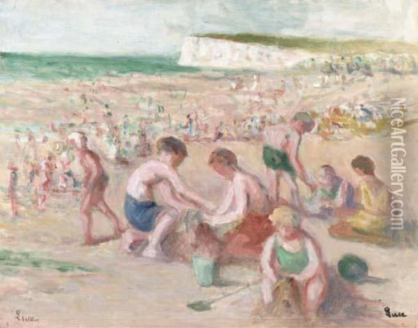 Mers-les-bains, La Plage Oil Painting - Maximilien Luce