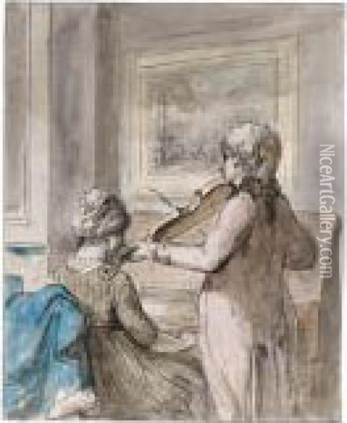 A Young Couple Making Music Oil Painting - Jurriaan Andriessen
