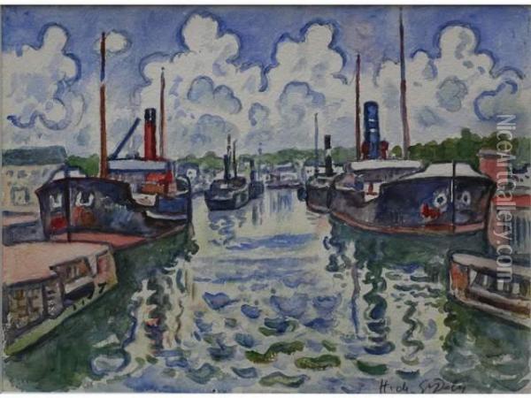 Le Port Du Havre Oil Painting - Henri Lienard De Saint-Delis