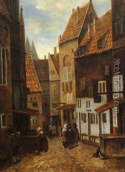 Street Scene with Six Figures Oil Painting - Jacobus Vrel