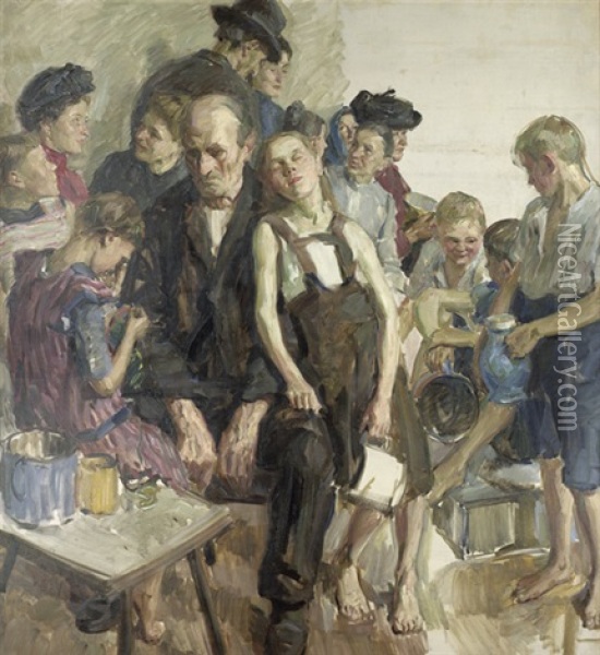 Wartende Vor Einer Central-kuche Im Kriegsjahr 1917 Oil Painting - Fritz Stotz
