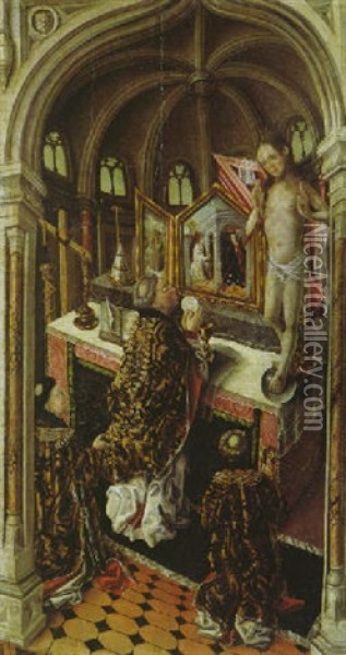 Die Messe Des Heiligen Papstes Gregor I Oil Painting - Fernando Gallego y Taller