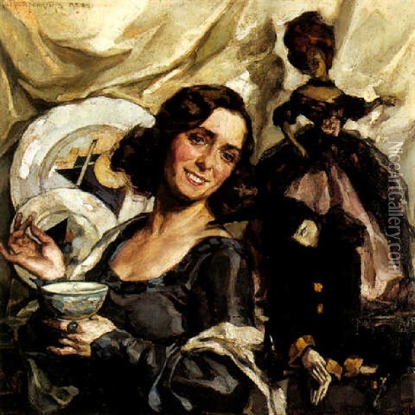 Portrait Of Olga Glebova-sudeikina Oil Painting - Madga Drommeter