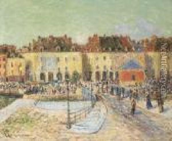Le Pont De La Poissonnerie, Dieppe Oil Painting - Gustave Loiseau