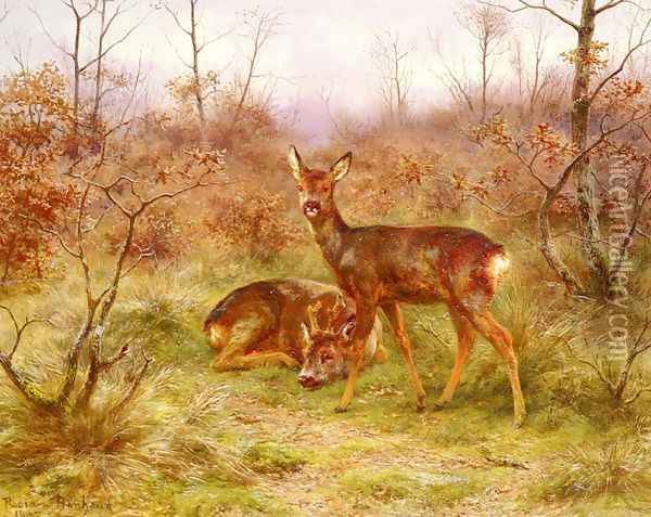 Un Couple De Chevreuils Dans Le Foret De Fontainebleau (A Couple of Roe-deers in the Forest of Fontainebleau) Oil Painting - Rosa Bonheur