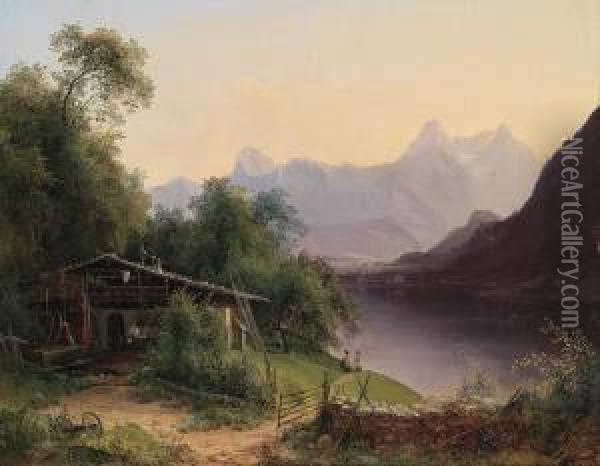 Blick Auf Zell Am See Oil Painting - Josef Schwemminger