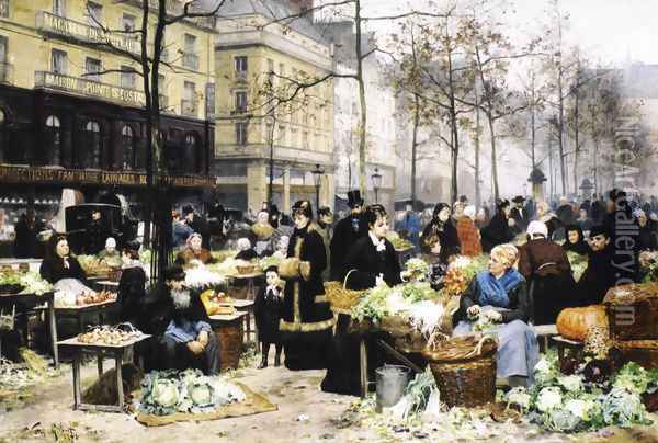 Le Marche aux Legumes (Market with Vegetables) Oil Painting - Victor-Gabriel Gilbert