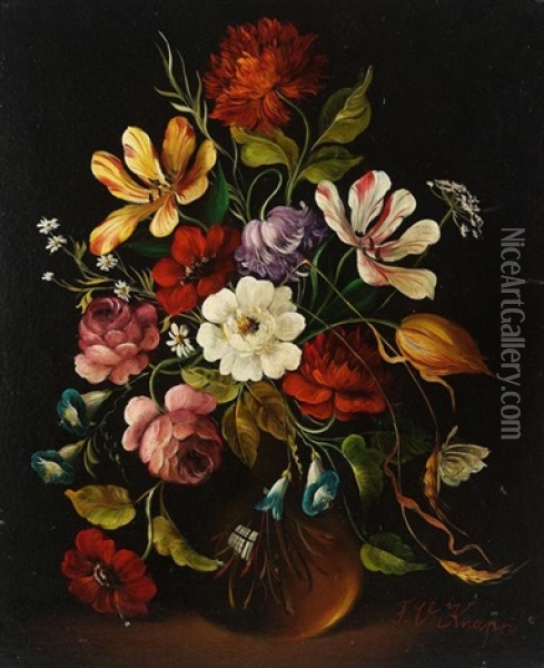 Blumenstillleben Oil Painting - F. V. Knapp