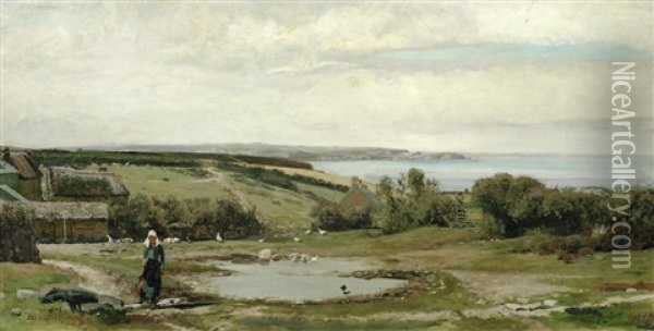 A Coastal Farmstead Oil Painting - John William Buxton Knight