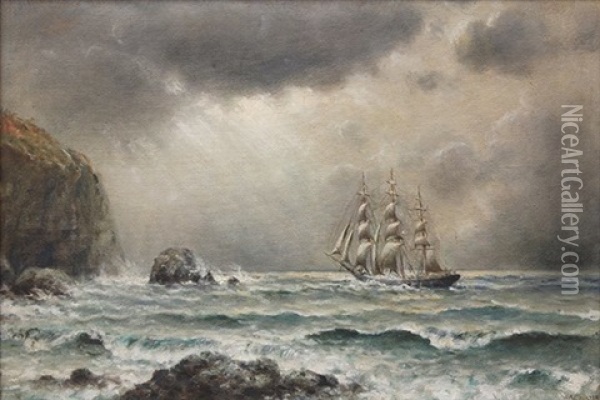 Ship Under Stormy Sky And Waters Oil Painting - William Alexander Coulter