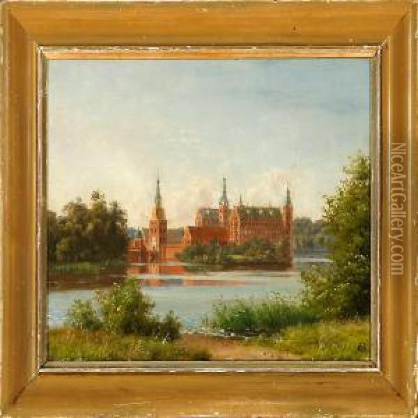 A View Towardsfrederiksborg Palace On A Calm Summer Day Oil Painting - Carsten Henrichsen