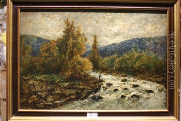 Le Pecheur Dans Le Torrent Oil Painting - Louis-Hilaire Carrand