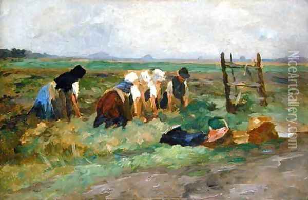 Field Workers Oil Painting - Thomas Ludwig Herbst