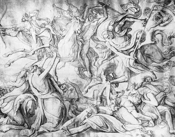 The Riders of the Apocalypse c. 1845 Oil Painting - Peter von Cornelius