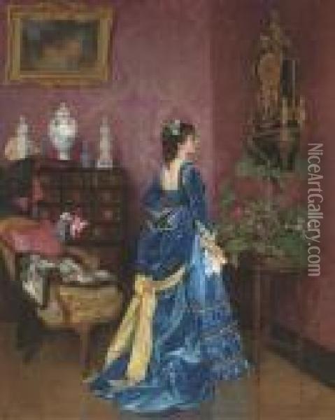 The Blue Dress Oil Painting - Auguste Toulmouche