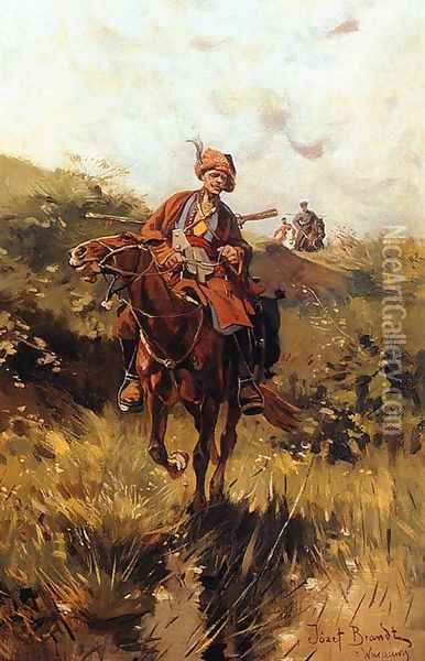 Kozak na koniu Oil Painting - Josef von Brandt