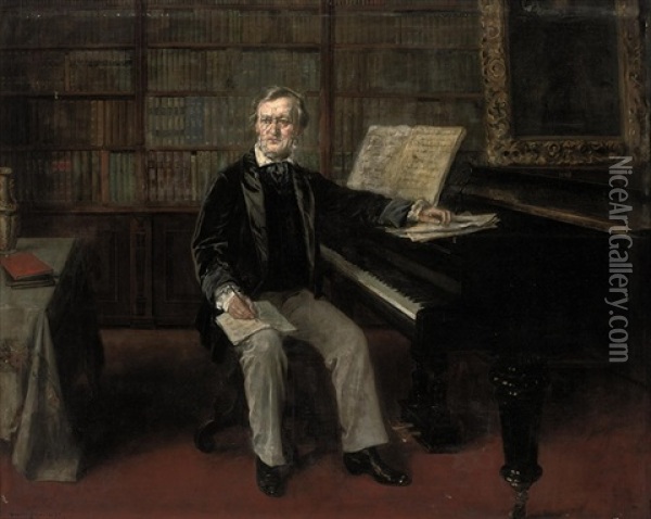 Richard Wagner Composing At His Piano Oil Painting - Rudolf Eichstaedt