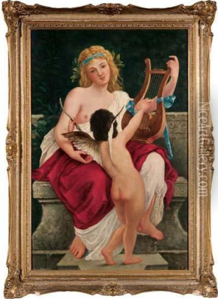 La Musica E Cupido (saffo?) Oil Painting - Karoly Lotz