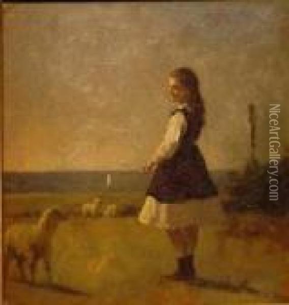 Feeding The Lamb Oil Painting - Eastman Johnson