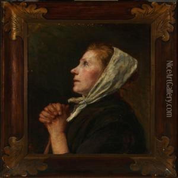 Portrait Of A Praying Woman Oil Painting - Leis Schjelderup