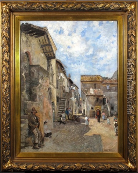 Vue De Village En Italie Oil Painting - Alexandre Marcette