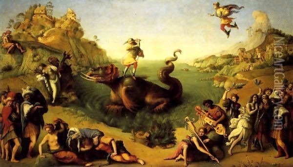 Perseus Frees Andromeda c. 1510 Oil Painting - Piero Di Cosimo