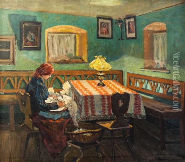 In Der Bauernstube Oil Painting - Eduard Ameseder