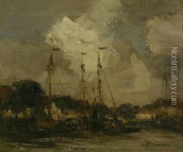 Dutch Harbor Scene Oil Painting - Willem George Fred. Jansen