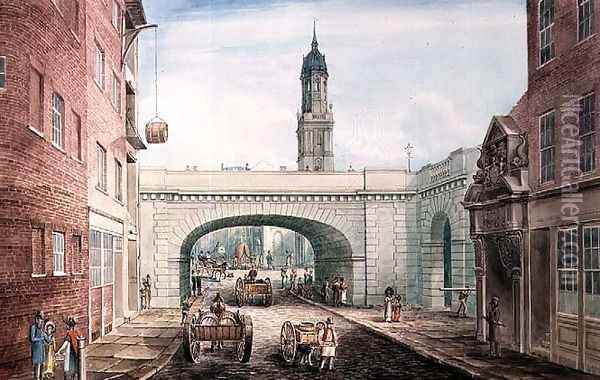 Lower Thames Street with the Entrance to Fishmongers' Hall, 1831 Oil Painting - Gideon Yates