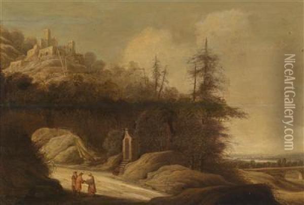 Mountainous Landscape With Travellers Oil Painting - Gillis Egidius I Peeters