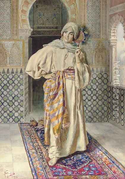 An Oriental Lady with a Fan Oil Painting - Antonio Gargiullio