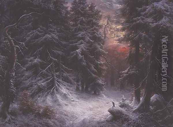 Snow Scene in the Black Forest Oil Painting - Carl Friedrich Wilhelm Trautschold