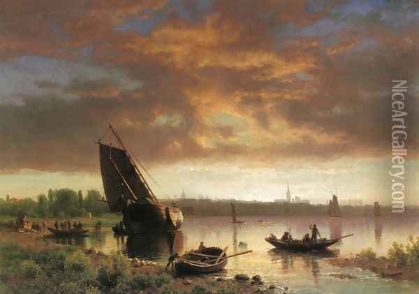 Harbor Scene Oil Painting - Albert Bierstadt
