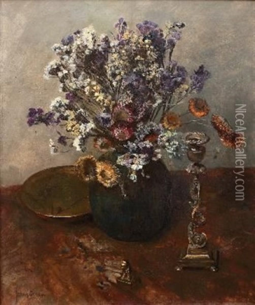 Flower Study With Brass Ornaments Oil Painting - Frans David Oerder
