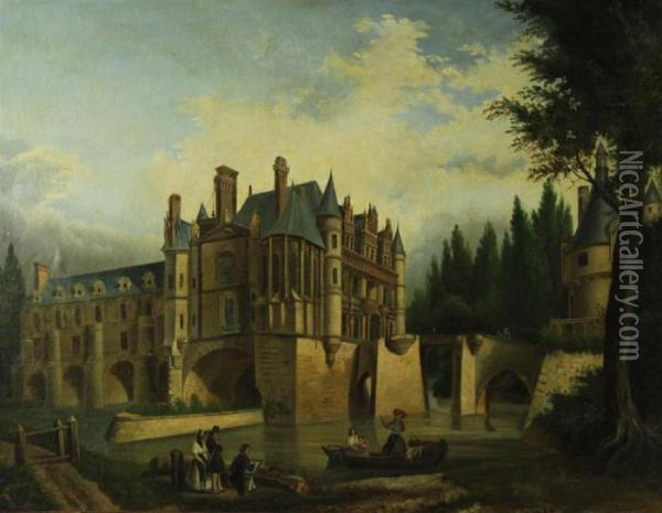 Chateau De Chenonceau Oil Painting - Pierre Justin Ouvrie