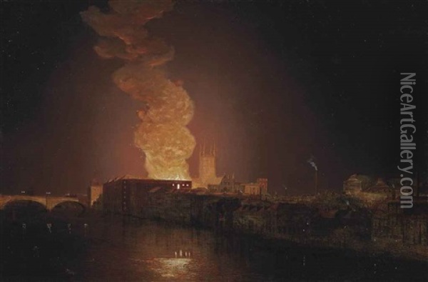 Southwark Cathedral From The Thames Oil Painting - Henry Pether