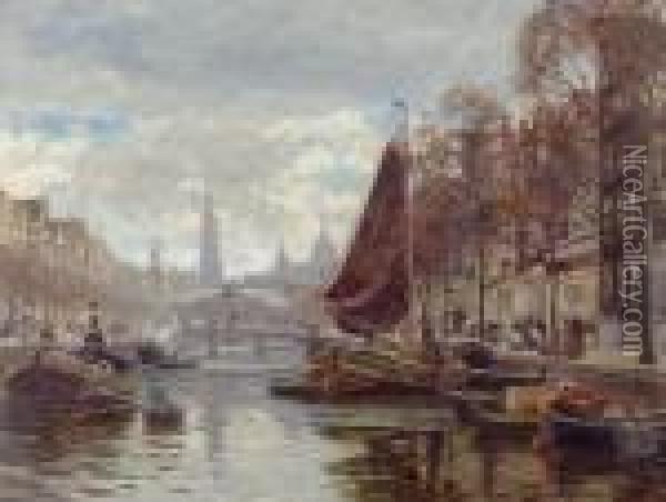 Vue D'amsterdam Oil Painting - Heinrich Hermanns