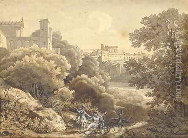 A classical landscape with a city in the background Oil Painting - Sebastien-Louis-Guillaume Norblin De La Gourdaine