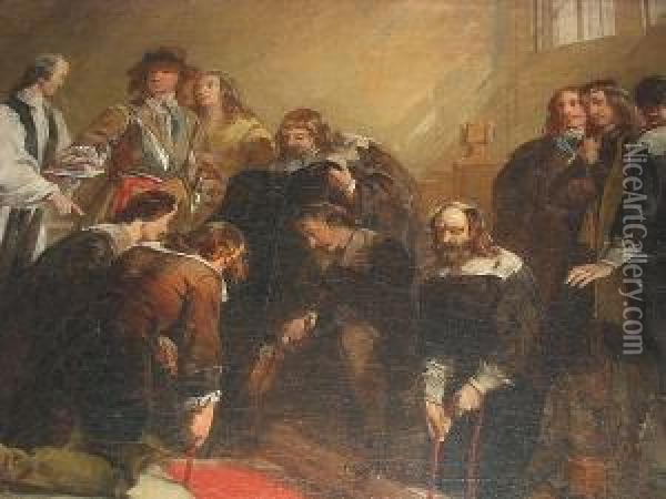Covenanters In A Kirk Oil Painting - Alexander Johnston