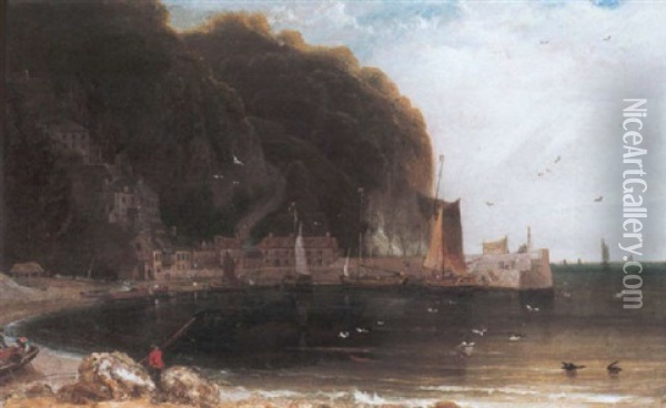 View Of Clovelly, North Devon Oil Painting - William Daniell