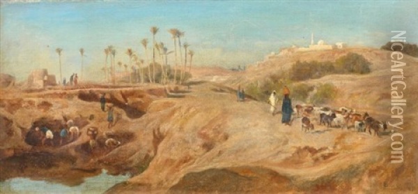 Oasis Pres Du Caire Oil Painting - Frederick Goodall