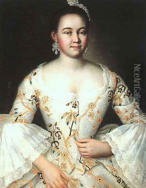 Portrait of Stepanida Yakovleva (after 1756) Oil Painting - Ivan Vishnyakov